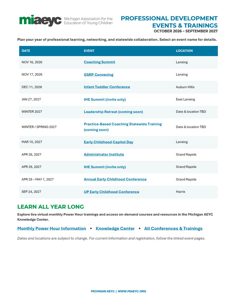 PD Events & Training Event Calendar